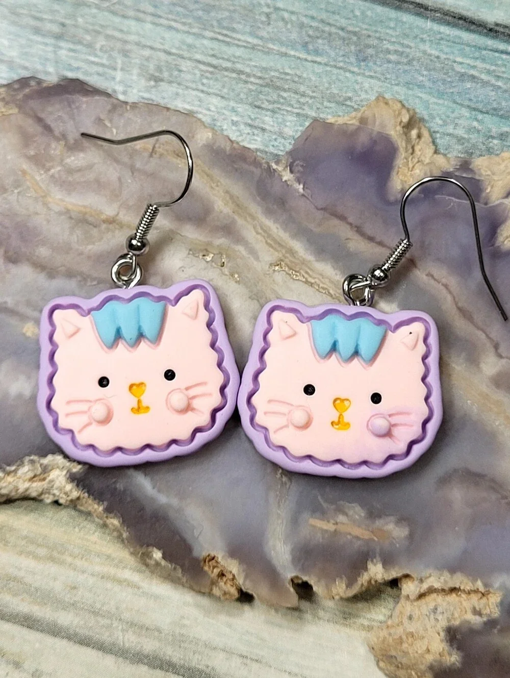 Cute Kids Purple Cat & White Cloud Earrings Set